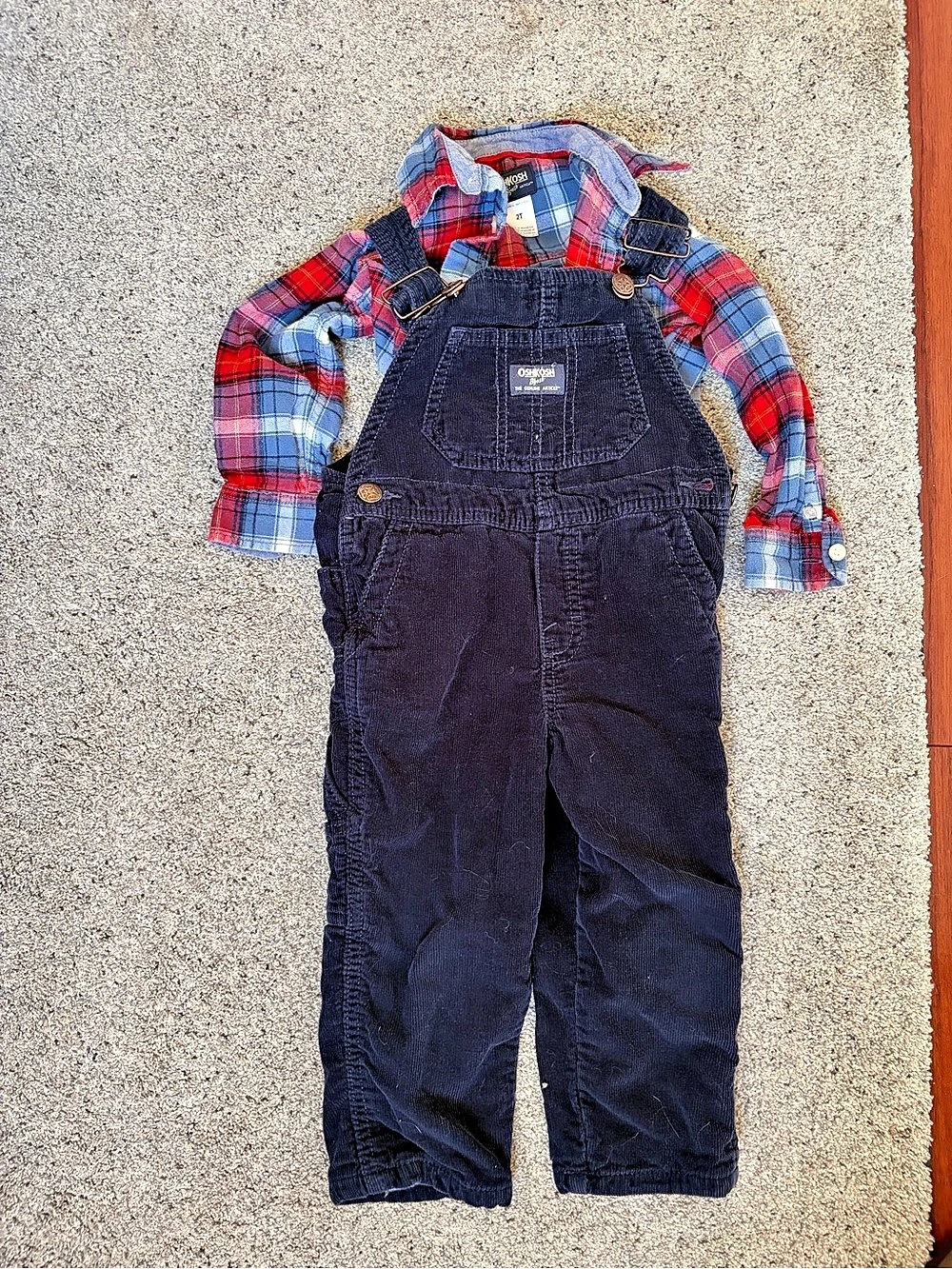 OshKosh Plaid Corduroy Overalls Girls 2T